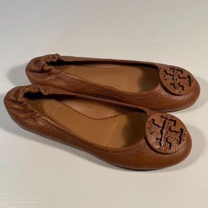 Tory Burch Tan Leather Logo Flats Women Size 6 M